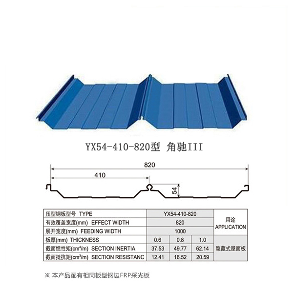 YX54-410-820角驰III型彩钢板